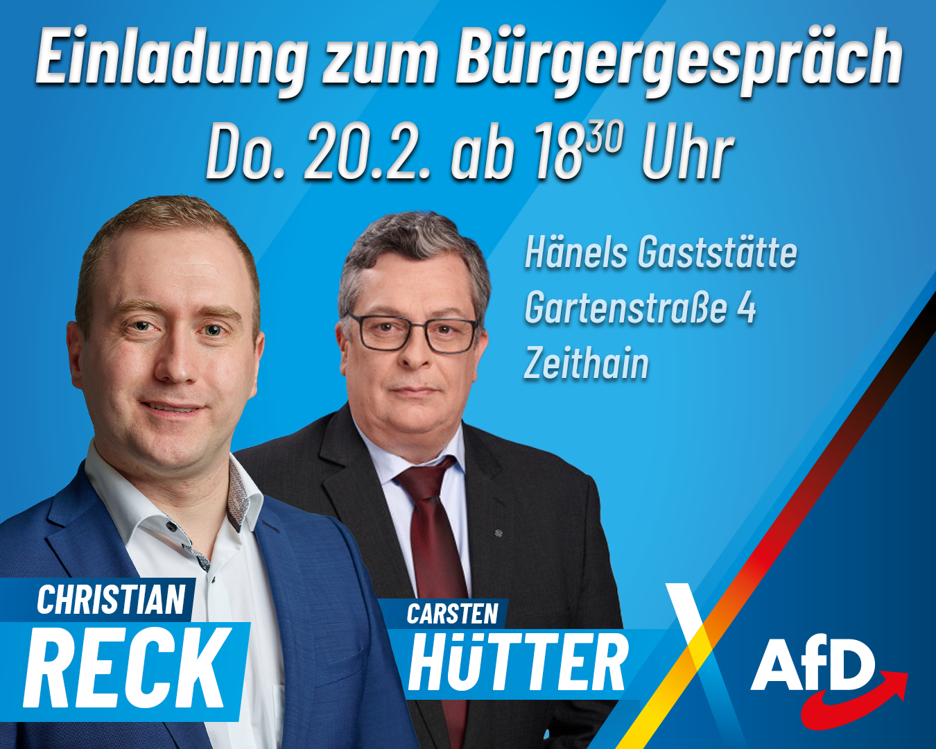 Einladung zum Bürgergespräch in Zeithain mit Carsten Hütter und mir