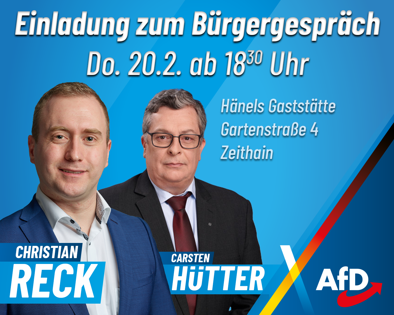 Einladung zum Bürgergespräch in Zeithain mit Carsten Hütter und mir 1 Christian Reck CR 250129a1 Einladung zum Bürgergespräch in Zeithain mit Carsten Hütter und mir