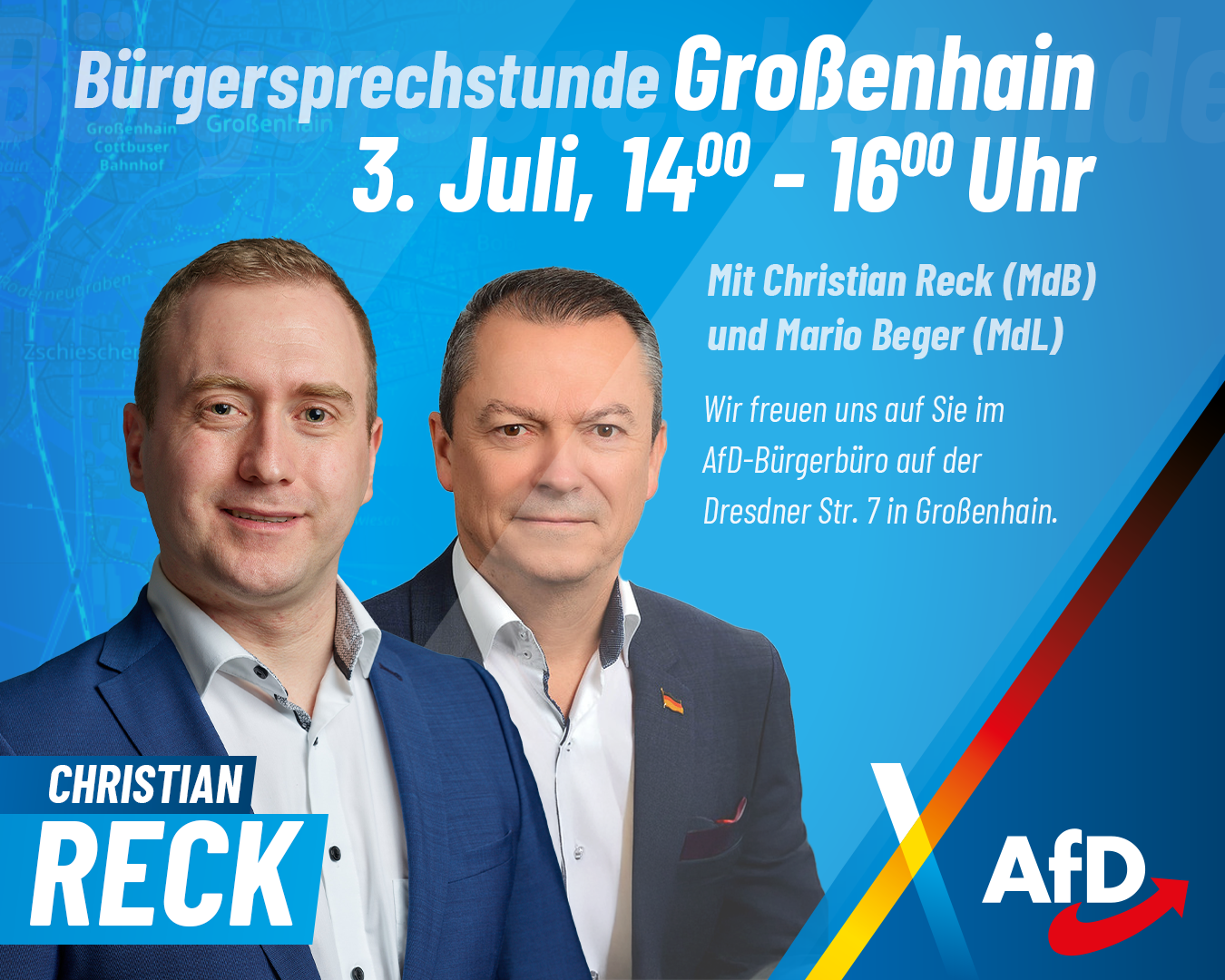 Bürgersprechstunde am 3.7. in Großenhain 1 Christian Reck | MdB Christian Reck Sharepic Bürgersprechstunde am 3.7. in Großenhain