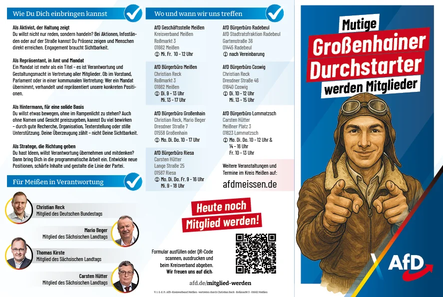 Flyer zur AfD-Mitgliedergewinnung im Landkreis Meißen