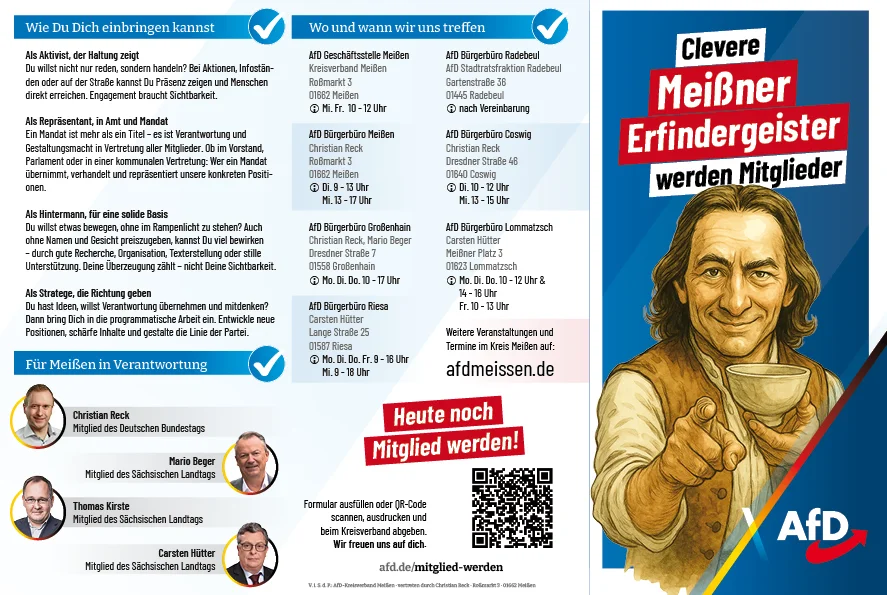 Flyer zur AfD-Mitgliedergewinnung im Landkreis Meißen