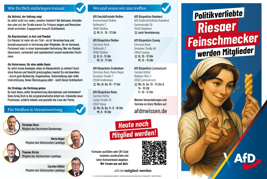 Flyer zur AfD-Mitgliedergewinnung im Landkreis Meißen